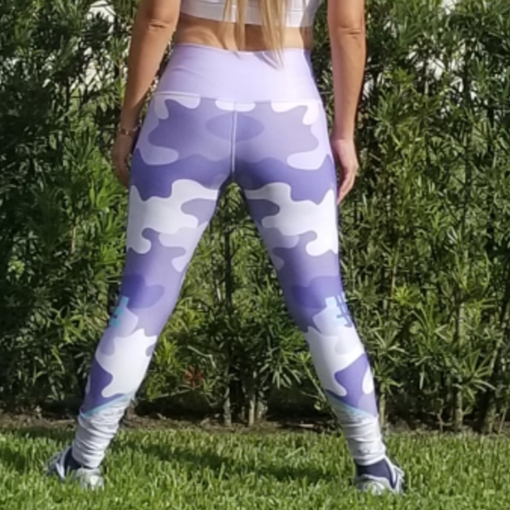 High Waist Camo Leggings Butt Lift Tummy Control Gym Yoga Stretch One Size - Picture 2 of 3